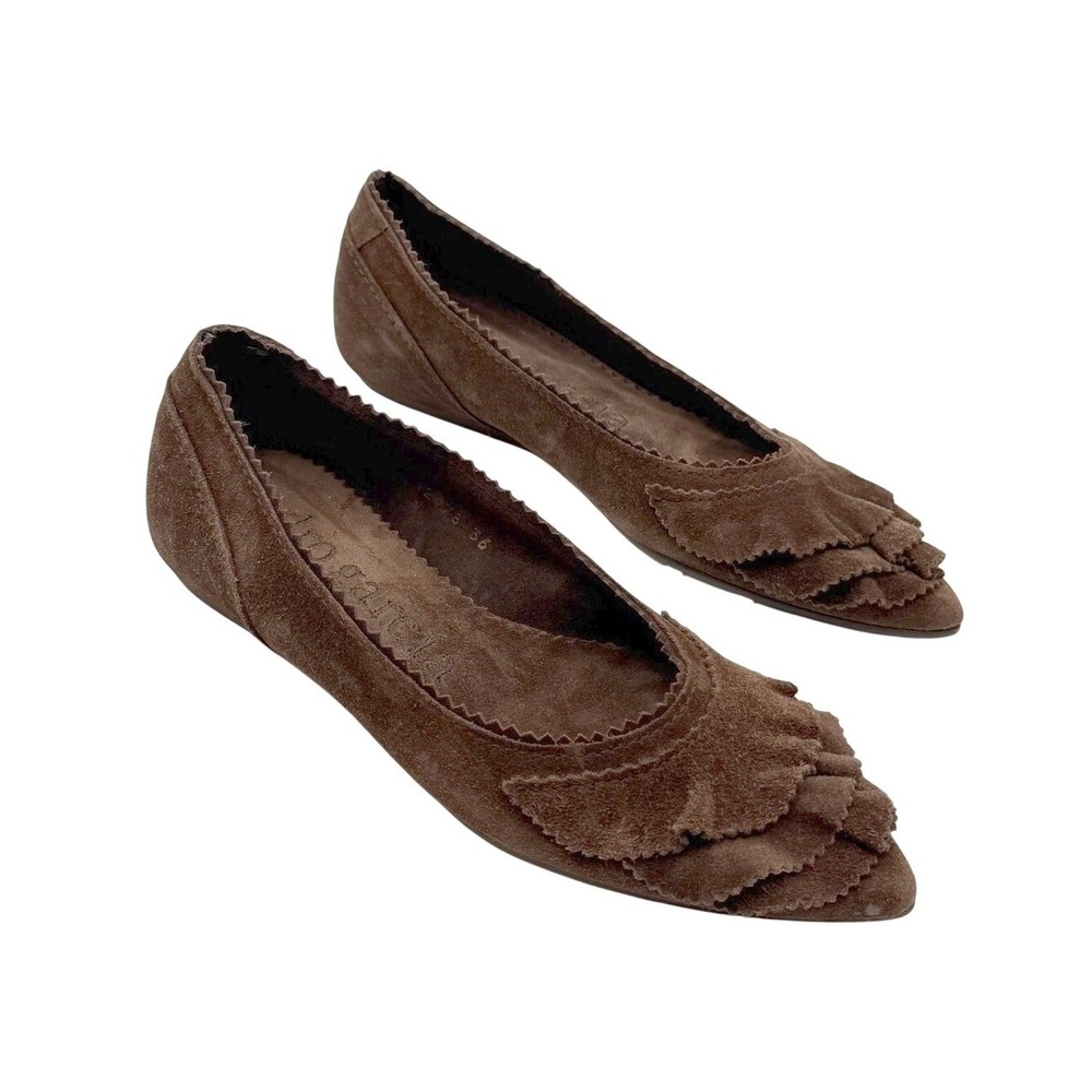 Pedro Garcia Womens 36 Chocolate Brown Suede Ruffle Ballet Flats Fairy Grunge